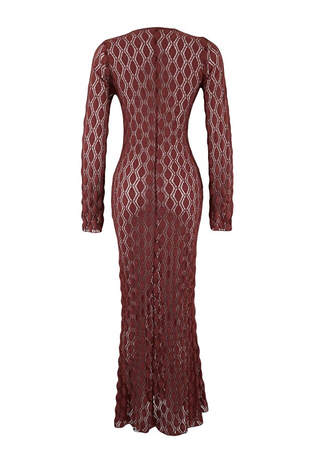 Burgundy Knit Maxi Beach Dress with Accessory Detail