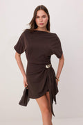 Dark Brown Mini Dress, Lyocell Blend A Line Dress Soft Stretch Knit Dress, Feminine Summer Dress