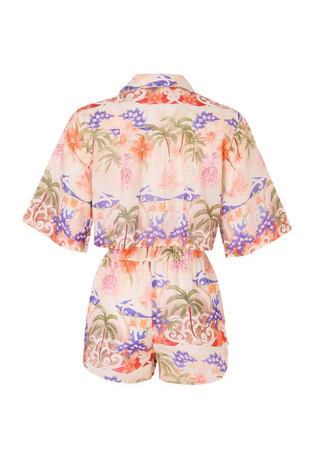 Tropical Print Cotton Beach Shirt & Shorts Set