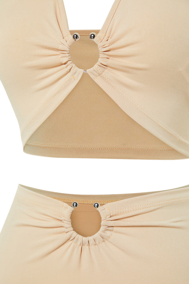 Beige Knit Beach Blouse & Long Skirt Set