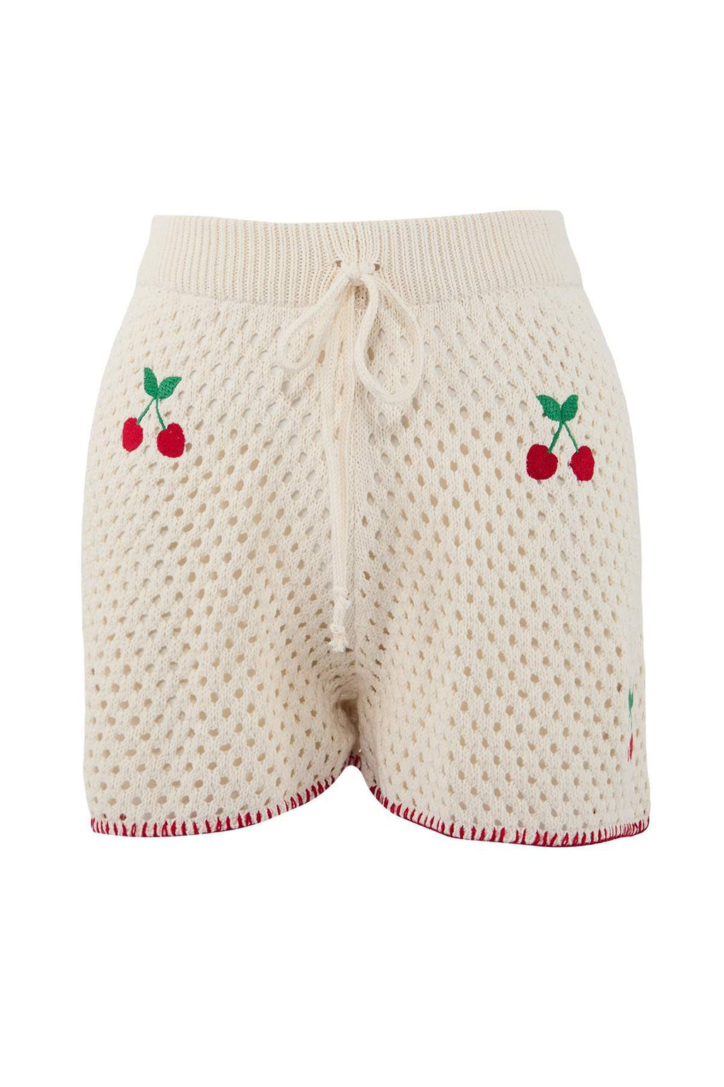 Ecru Oversized Cherry Knit Beach Shirt & Shorts Set