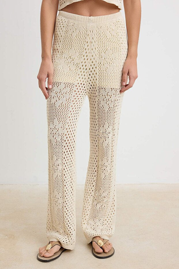 Ecru Cotton Knit Beach Vest & Pants Set