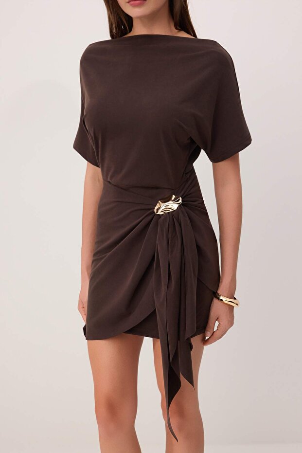 Dark Brown Mini Dress, Lyocell Blend A Line Dress Soft Stretch Knit Dress, Feminine Summer Dress