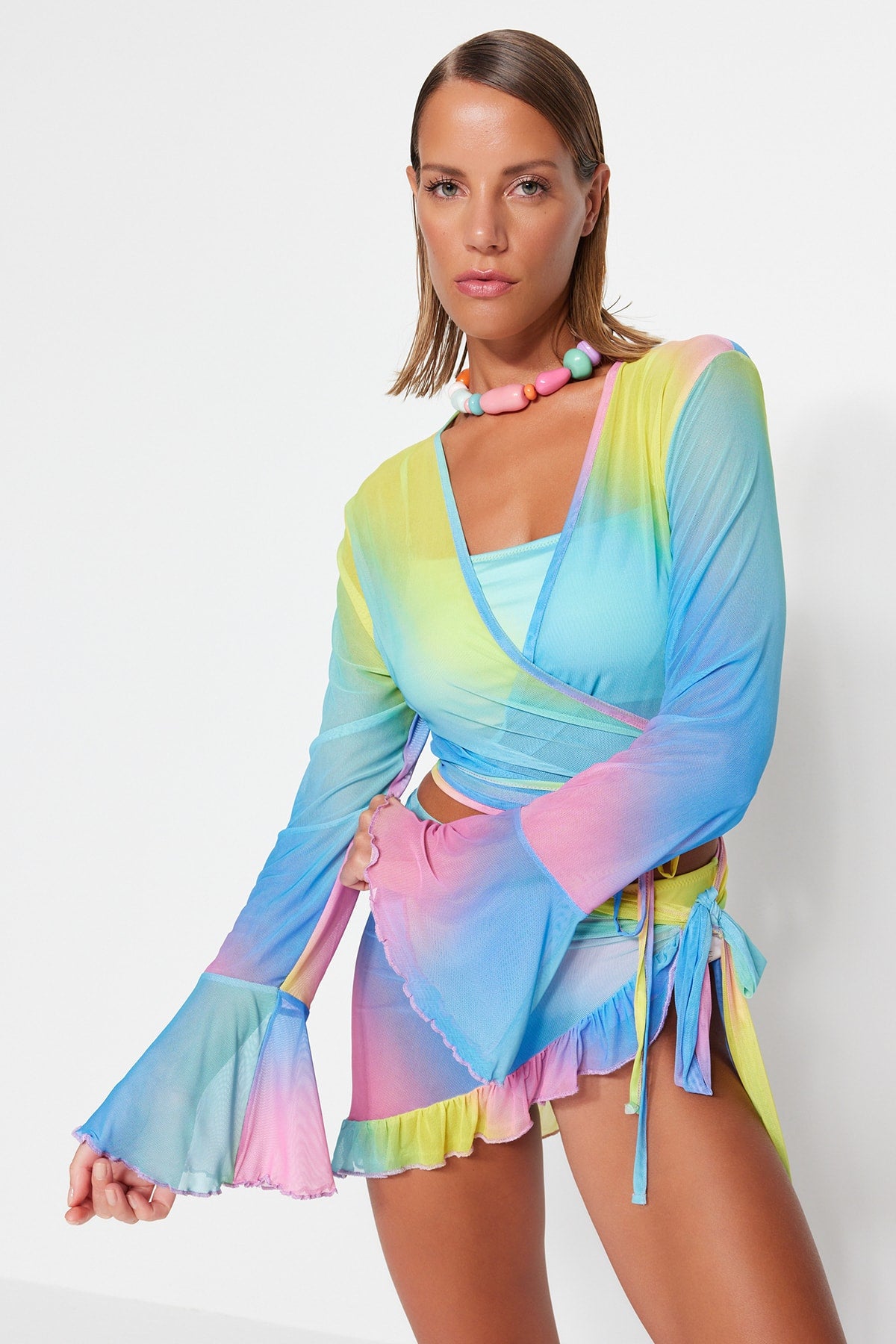 Multicolor Batik Beach Blouse & Mini Skirt Set