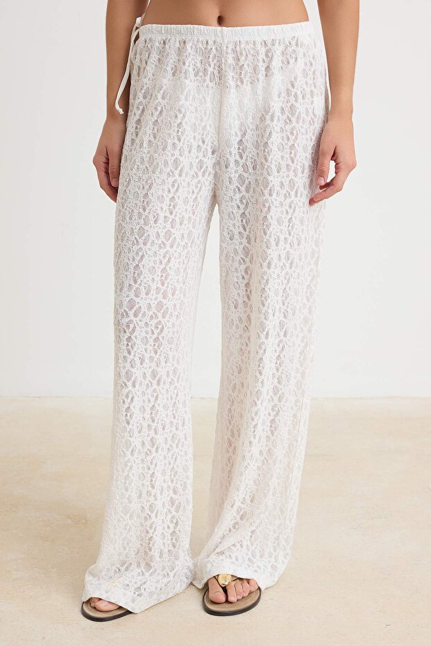Ecru Knit Beach Blouse & Maxi Pants Set