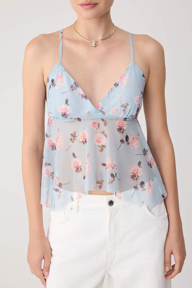 Sleeveless Strappy Tulle Knit Top