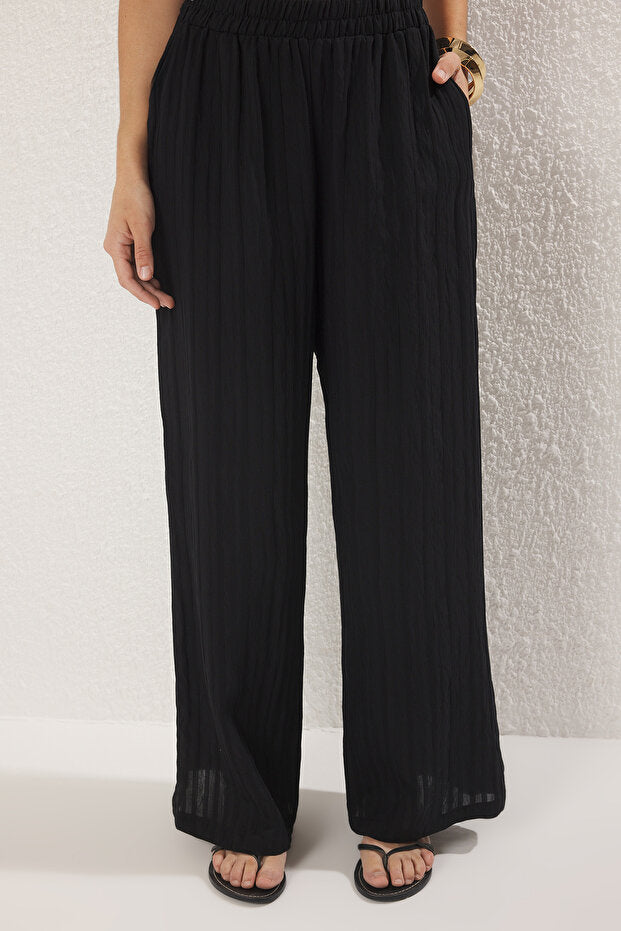 Black Ruched Halter Beach Blouse & Pants Set