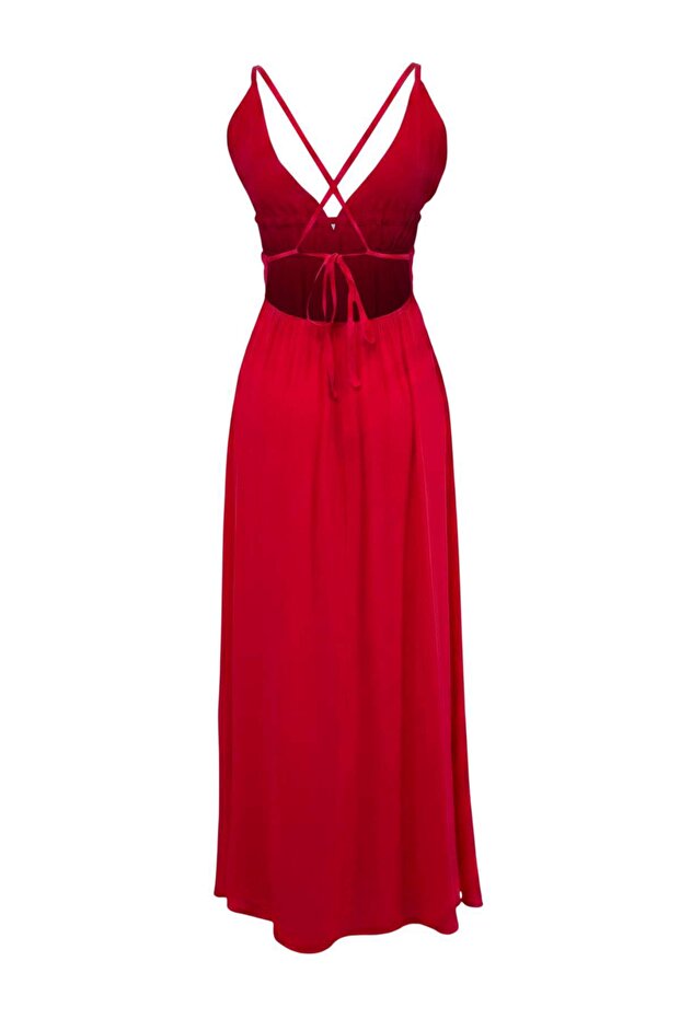 Red Ruched Maxi Beach Dress