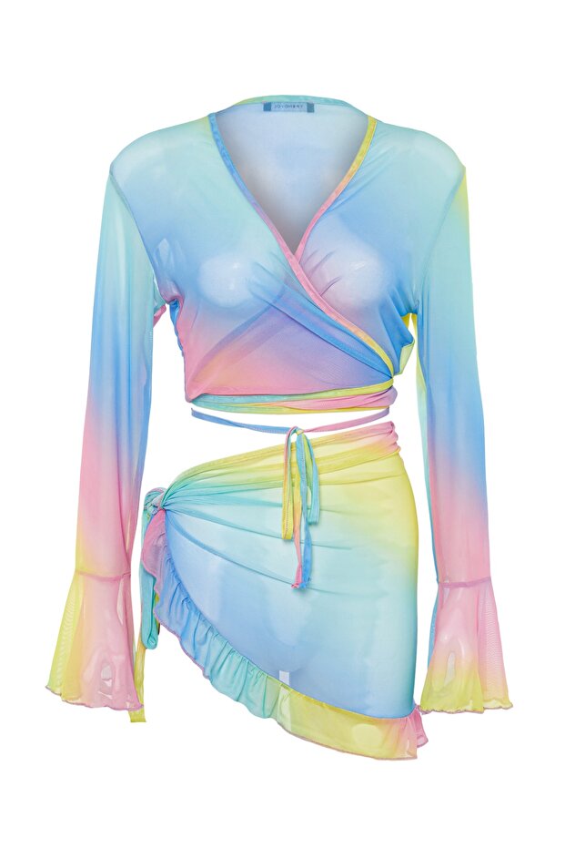 Multicolor Batik Beach Blouse & Mini Skirt Set