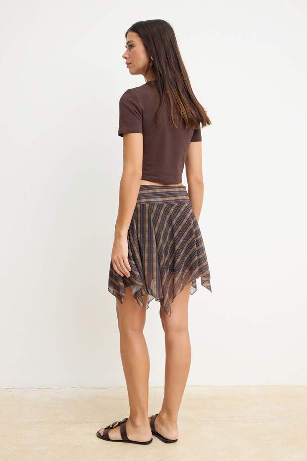 Multicolor Striped Asymmetric Mini Skirt, A Line Tulle Knit Skirt
