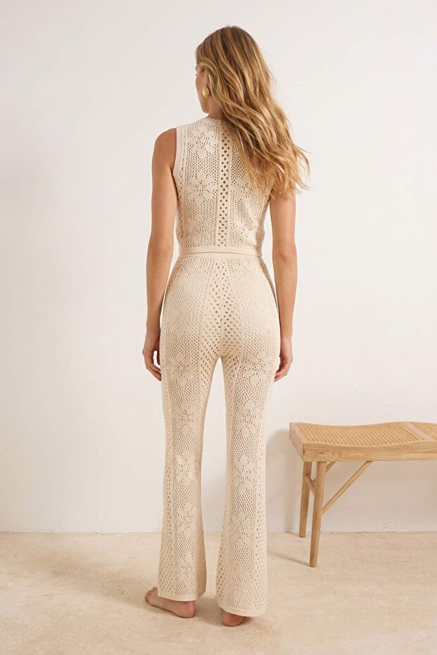 Ecru Cotton Knit Beach Vest & Pants Set