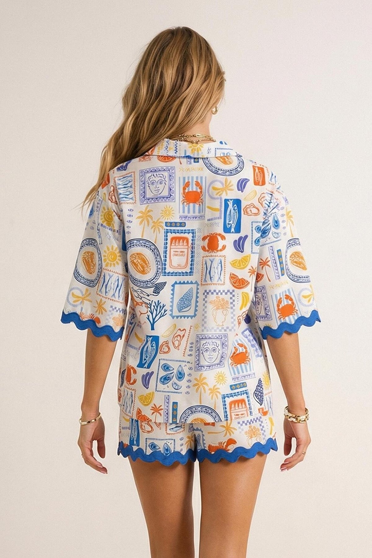 Blue Underwater Print Beach Shirt & Shorts Set