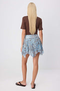 Multicolor Blue Striped Mini Skirt, A Line Tulle Knit Skirt