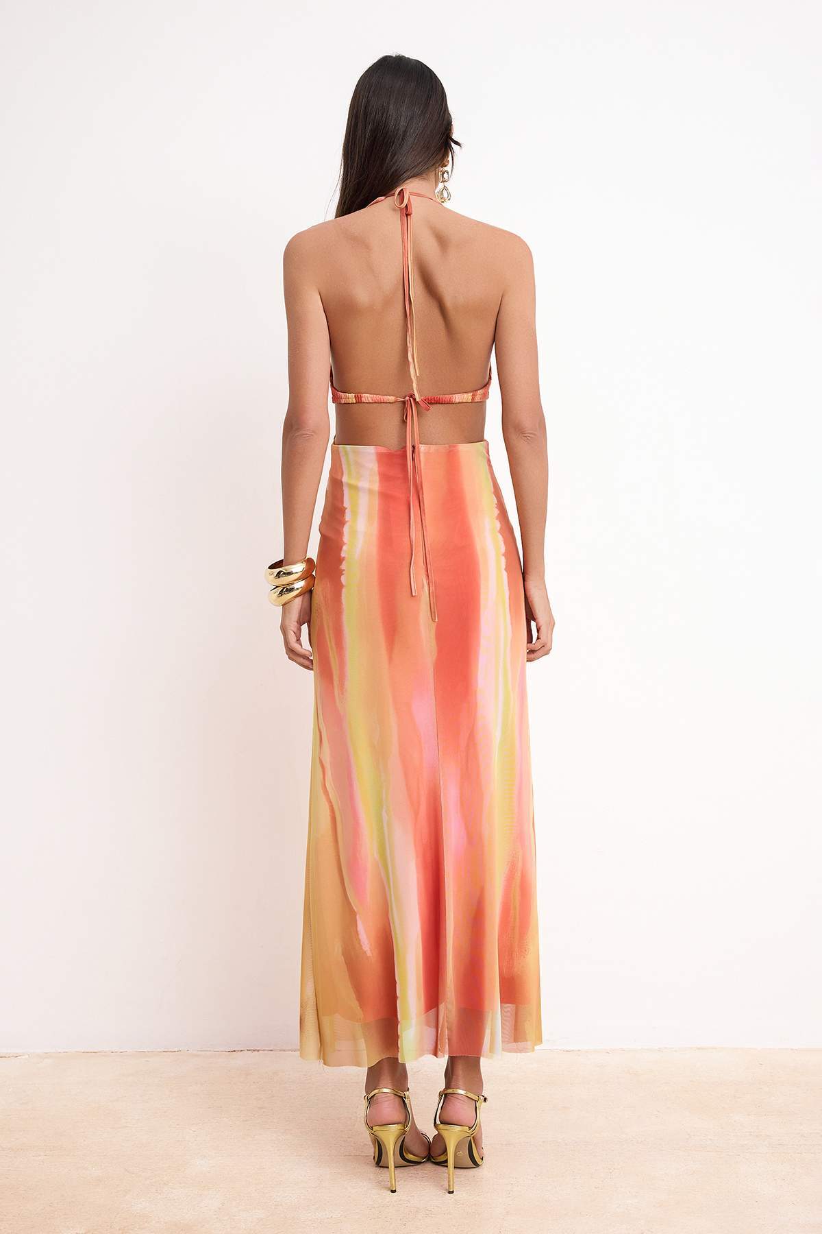 Pink Multicolor Floral Maxi Dress, A Line Tulle Dress