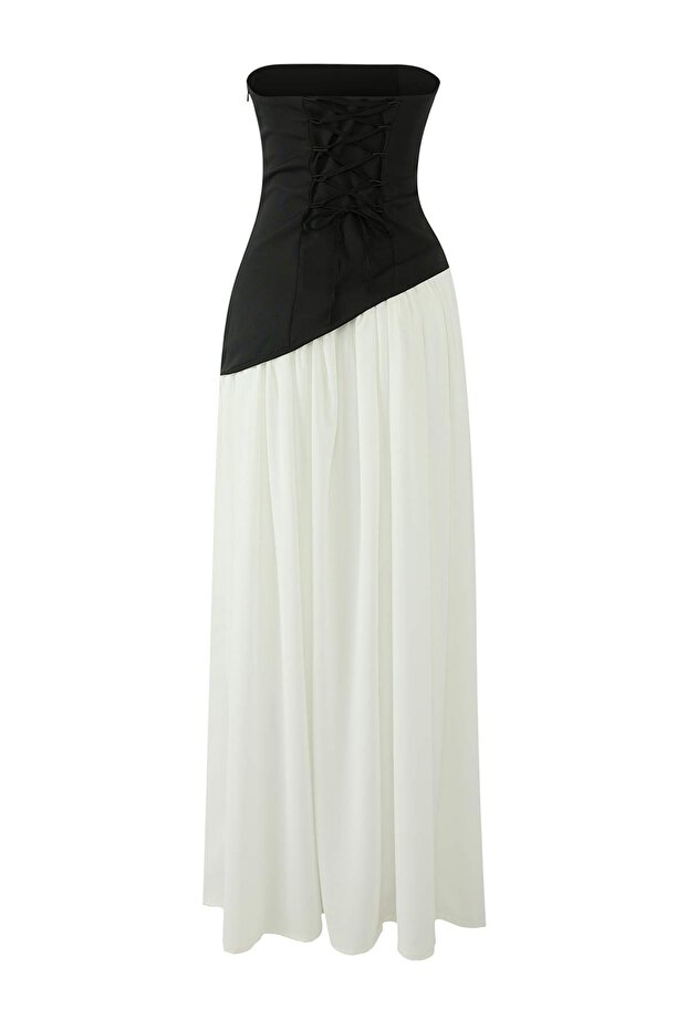 Black White A-Line Maxi Evening Dress
