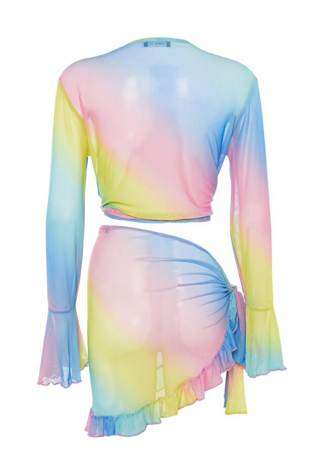 Multicolor Batik Beach Blouse & Mini Skirt Set