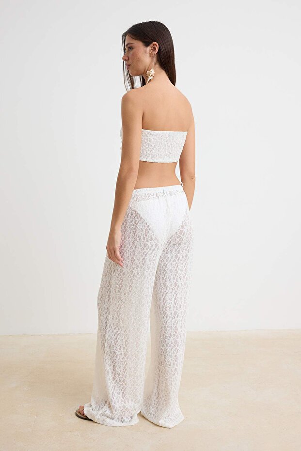 Ecru Knit Beach Blouse & Maxi Pants Set