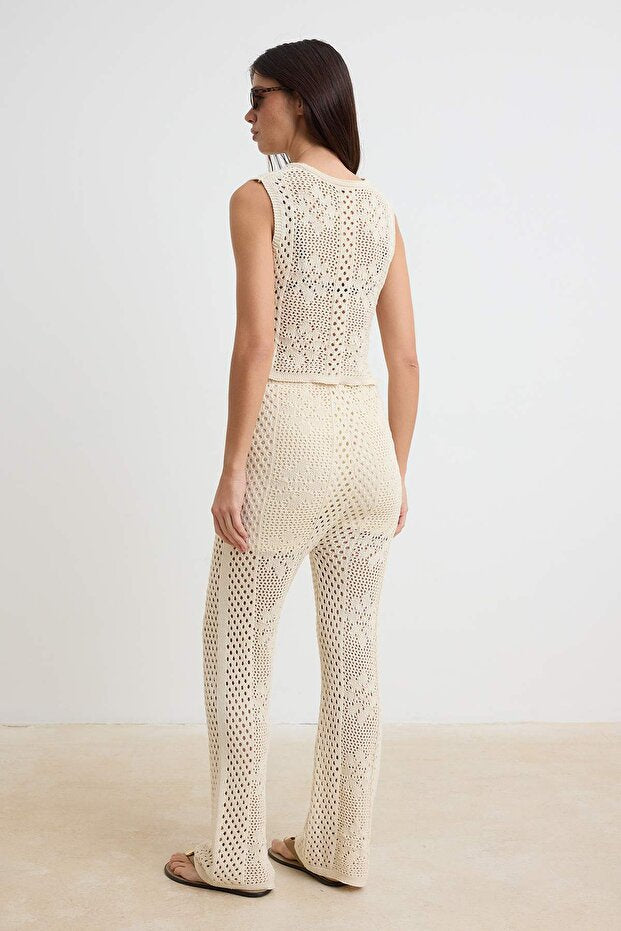 Ecru Cotton Knit Beach Vest & Pants Set