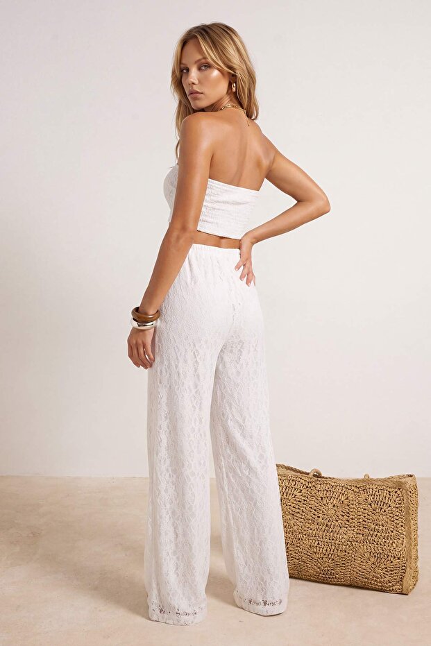 Ecru Knit Beach Blouse & Maxi Pants Set