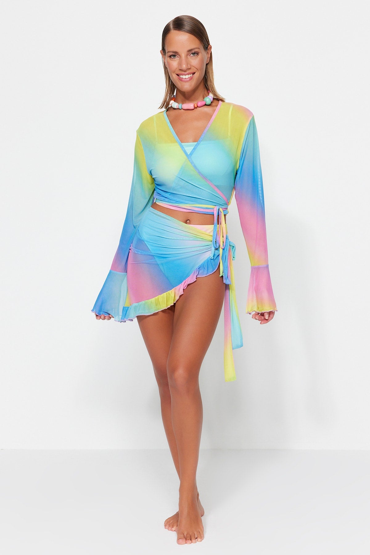 Multicolor Batik Beach Blouse & Mini Skirt Set