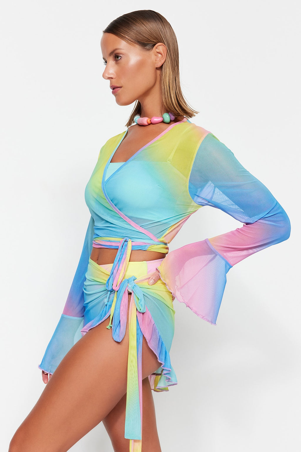 Multicolor Batik Beach Blouse & Mini Skirt Set